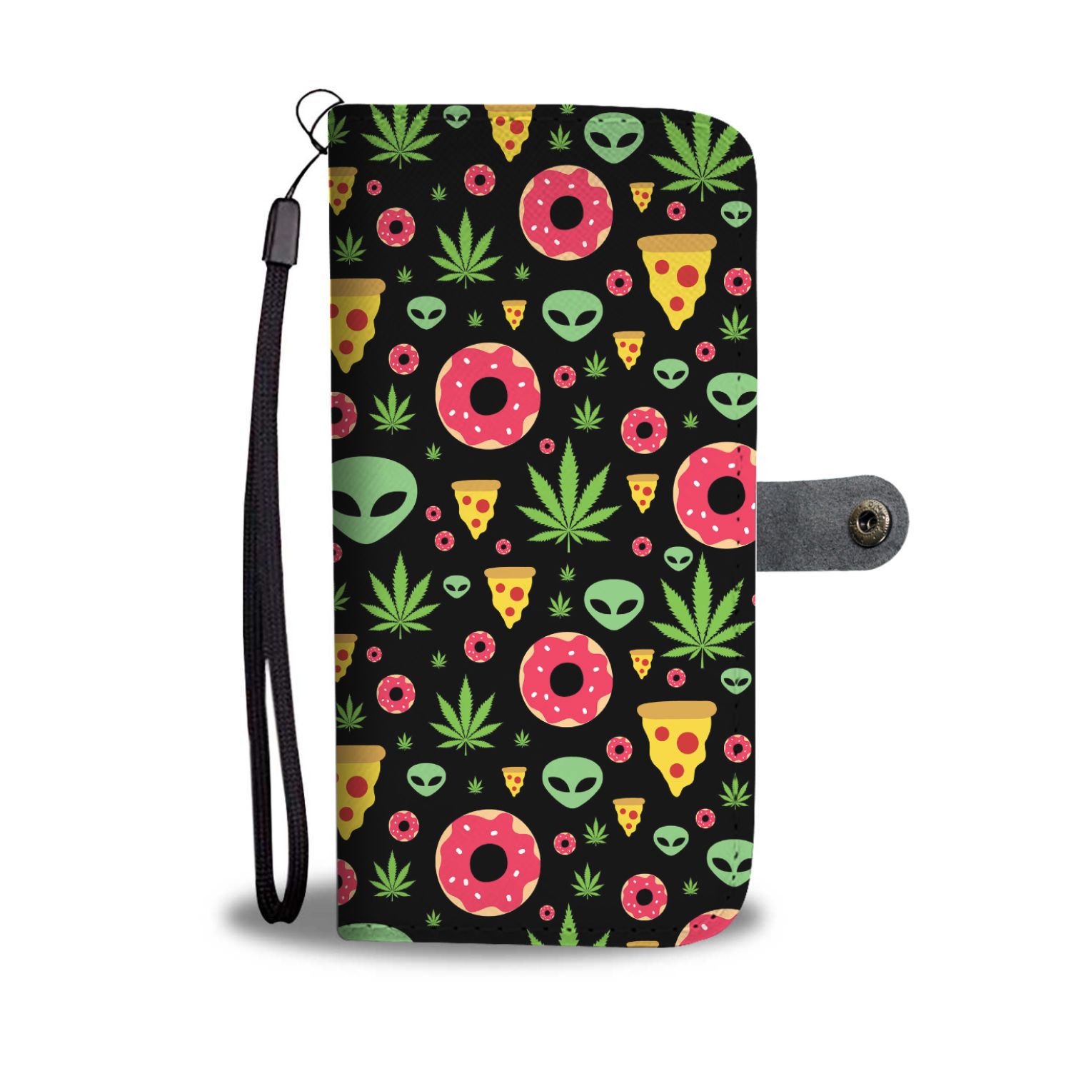 Pizza Donut Alien Black Wallet Phone Case