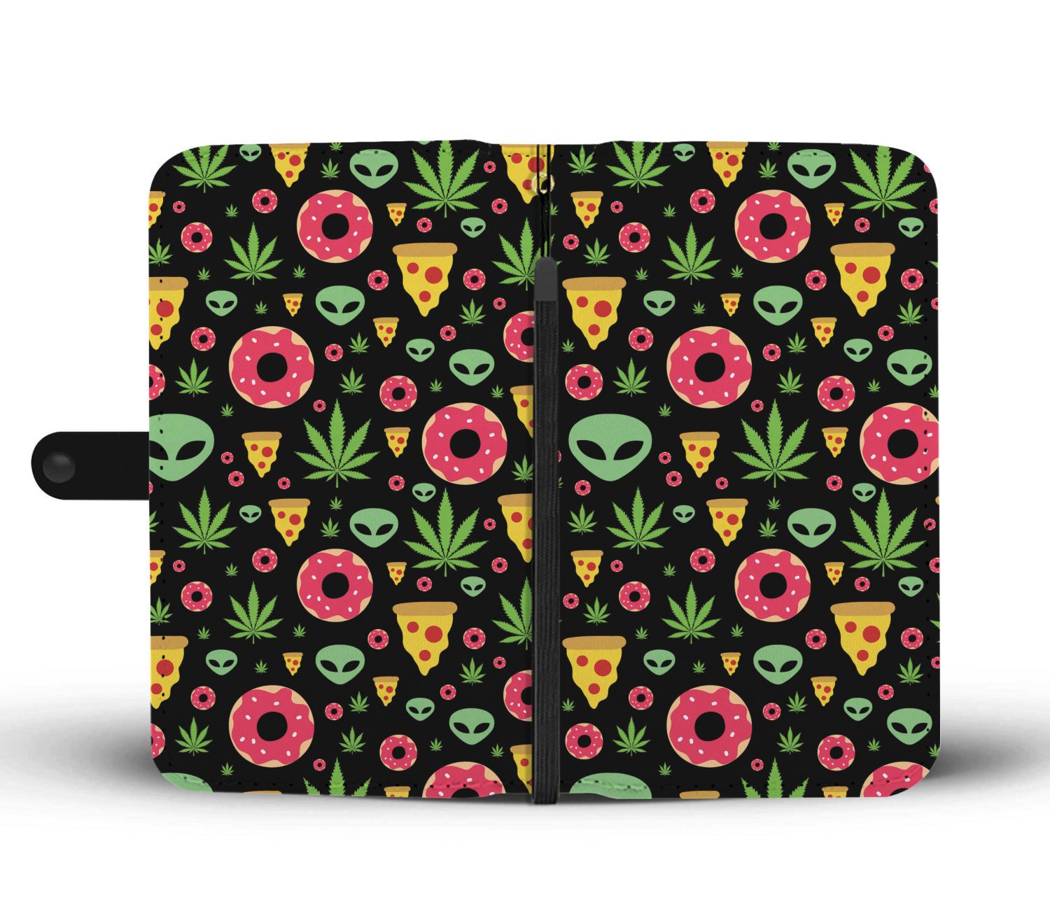 Pizza Donut Alien Black Wallet Phone Case