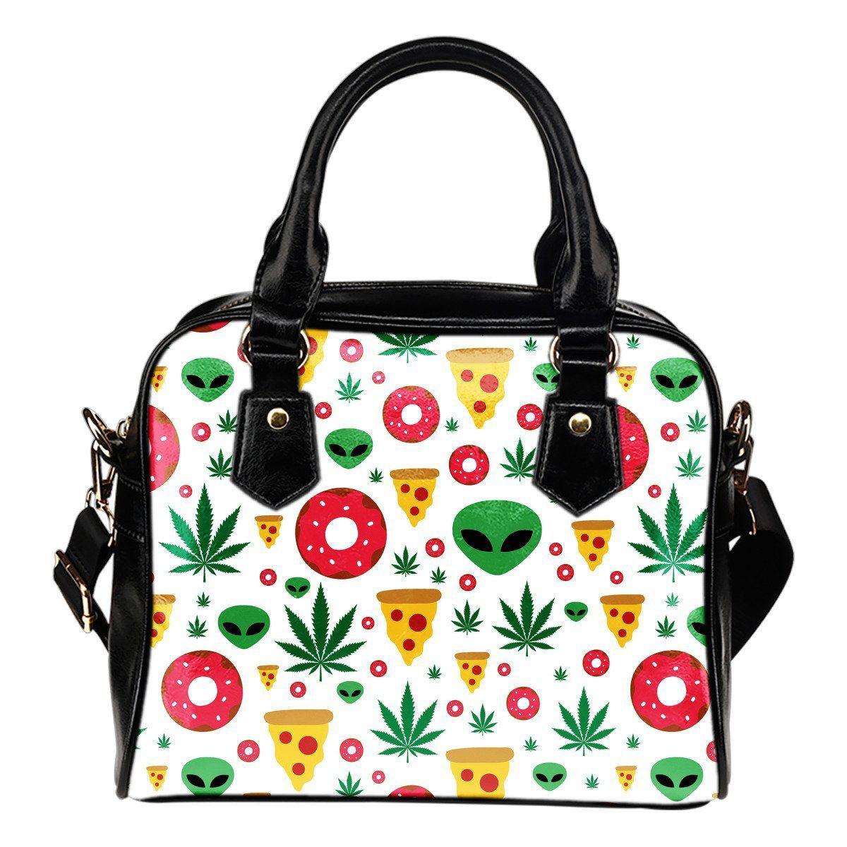Pizza Donut Alien White Handbag - American Weedster