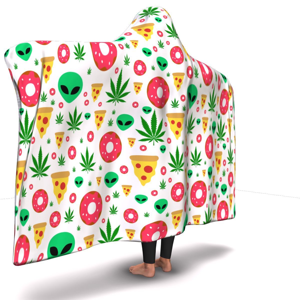 Pizza Donut Alien White Hooded Blanket - American Weedster