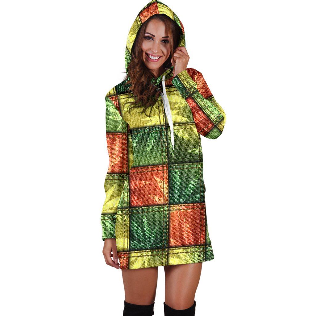 Jeans Pattern Hoodie Dress - American Weedster