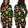 Pizza Donut Alien Black Hoodie Dress - American Weedster