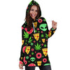 Pizza Donut Alien Black Hoodie Dress - American Weedster