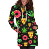 Pizza Donut Alien Black Hoodie Dress - American Weedster