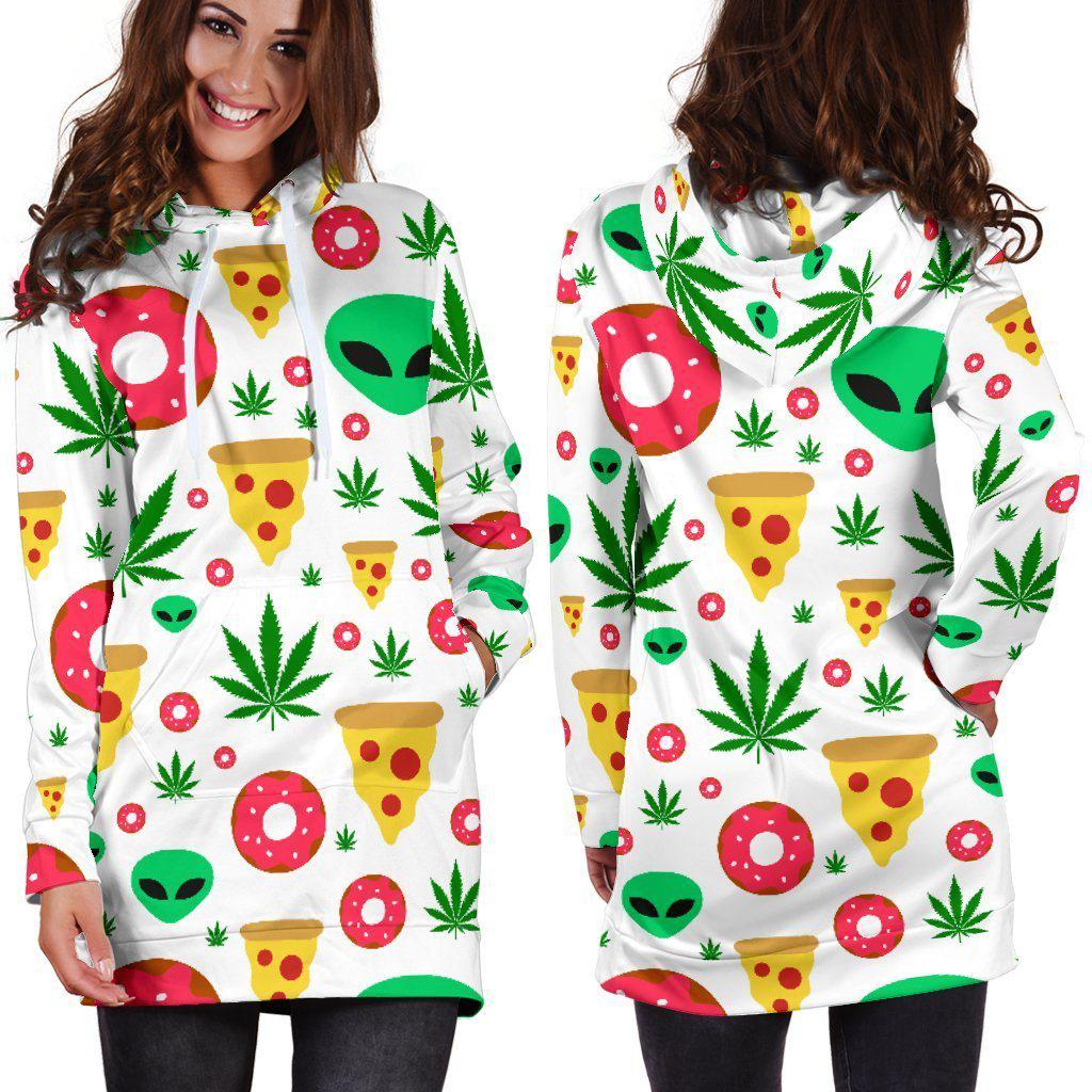 Pizza Donut Alien White Hoodie Dress - American Weedster