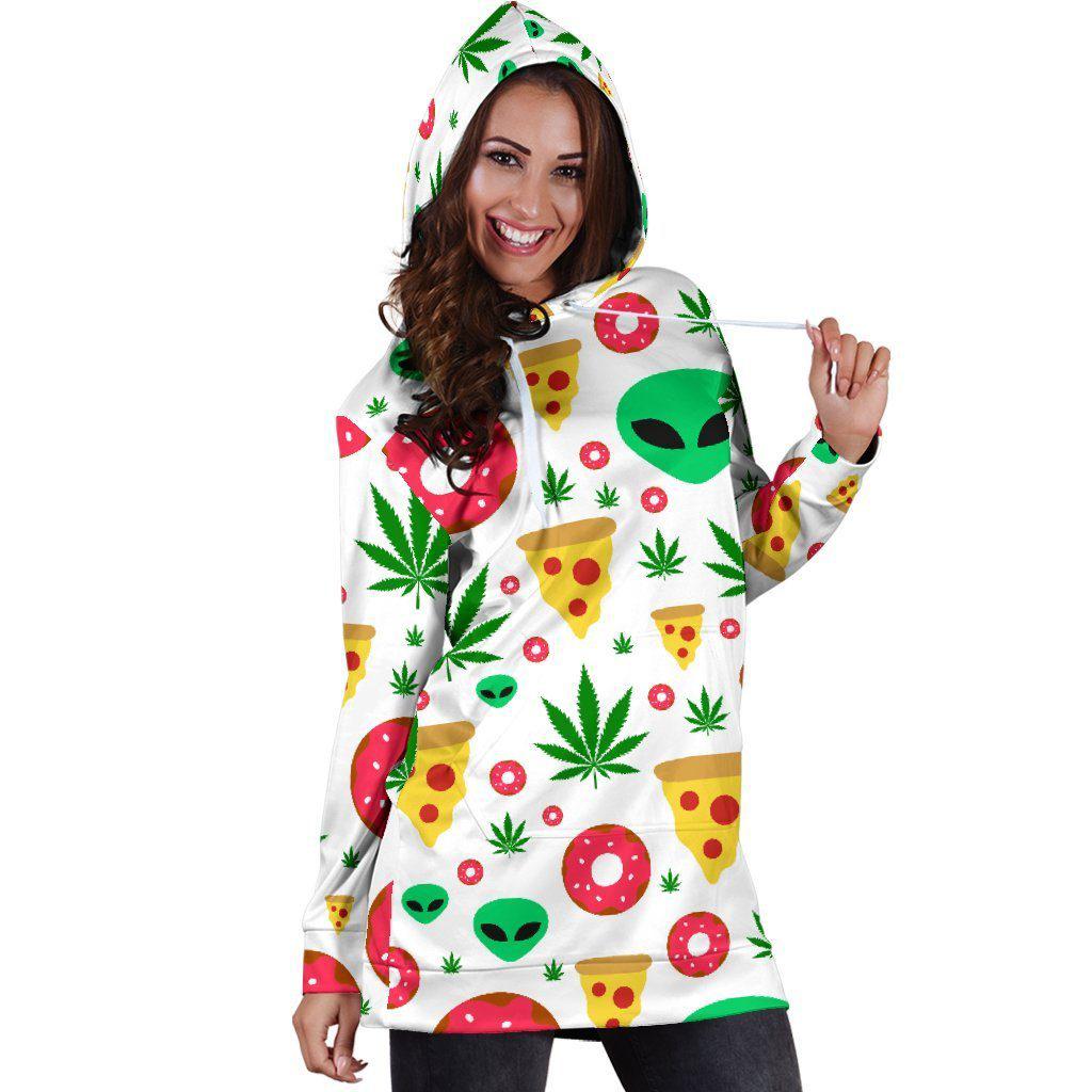 Pizza Donut Alien White Hoodie Dress - American Weedster