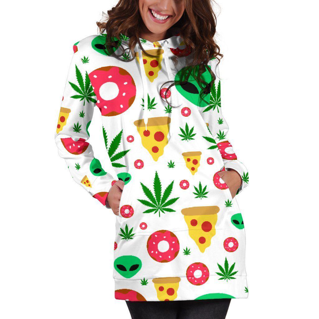 Pizza Donut Alien White Hoodie Dress - American Weedster