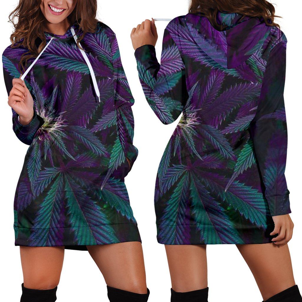 Purple & Green Leaf Hoodie Dress - American Weedster