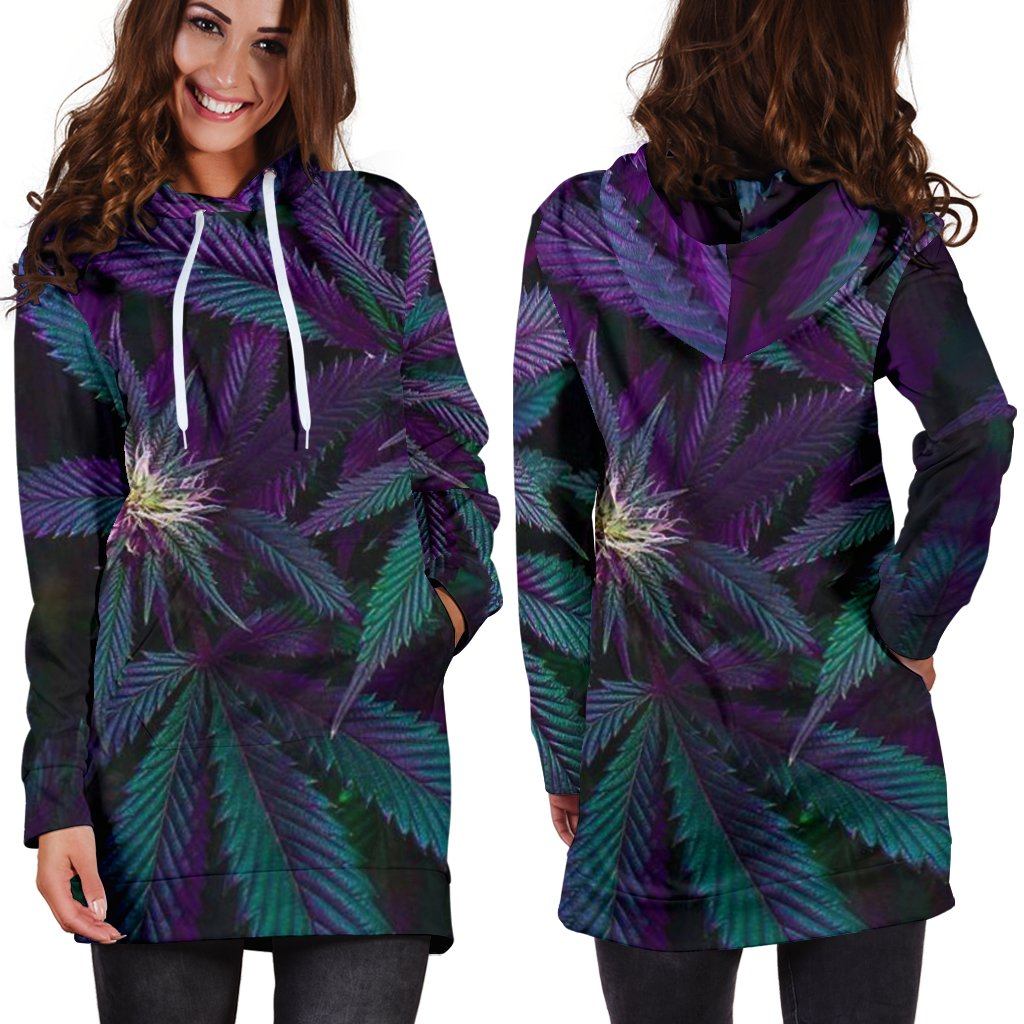 Purple & Green Leaf Hoodie Dress - American Weedster