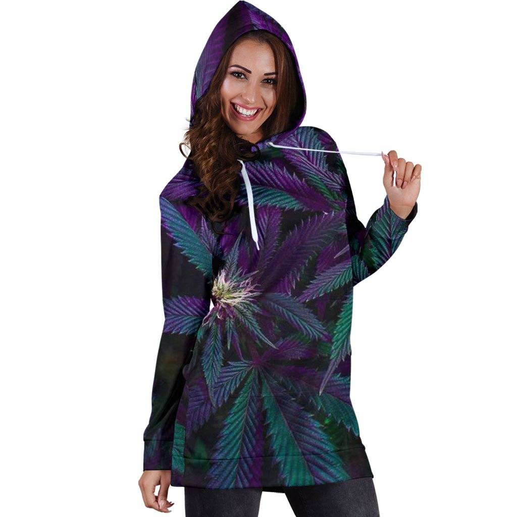 Purple &amp; Green Leaf Hoodie Dress - American Weedster