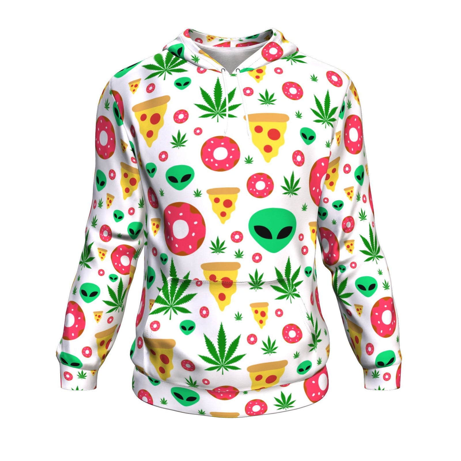 Pizza Donut Alien Unisex Hoodie White - American Weedster