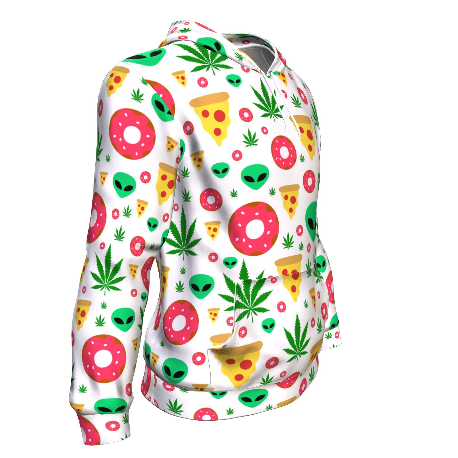 Pizza Donut Alien Unisex Hoodie White - American Weedster