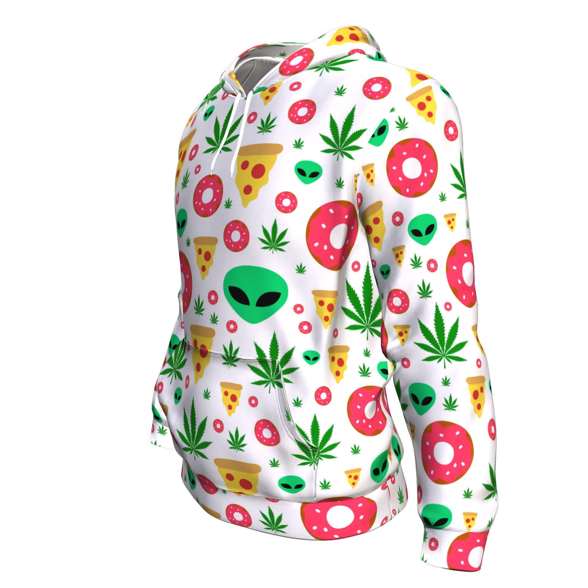 Pizza Donut Alien Unisex Hoodie White - American Weedster