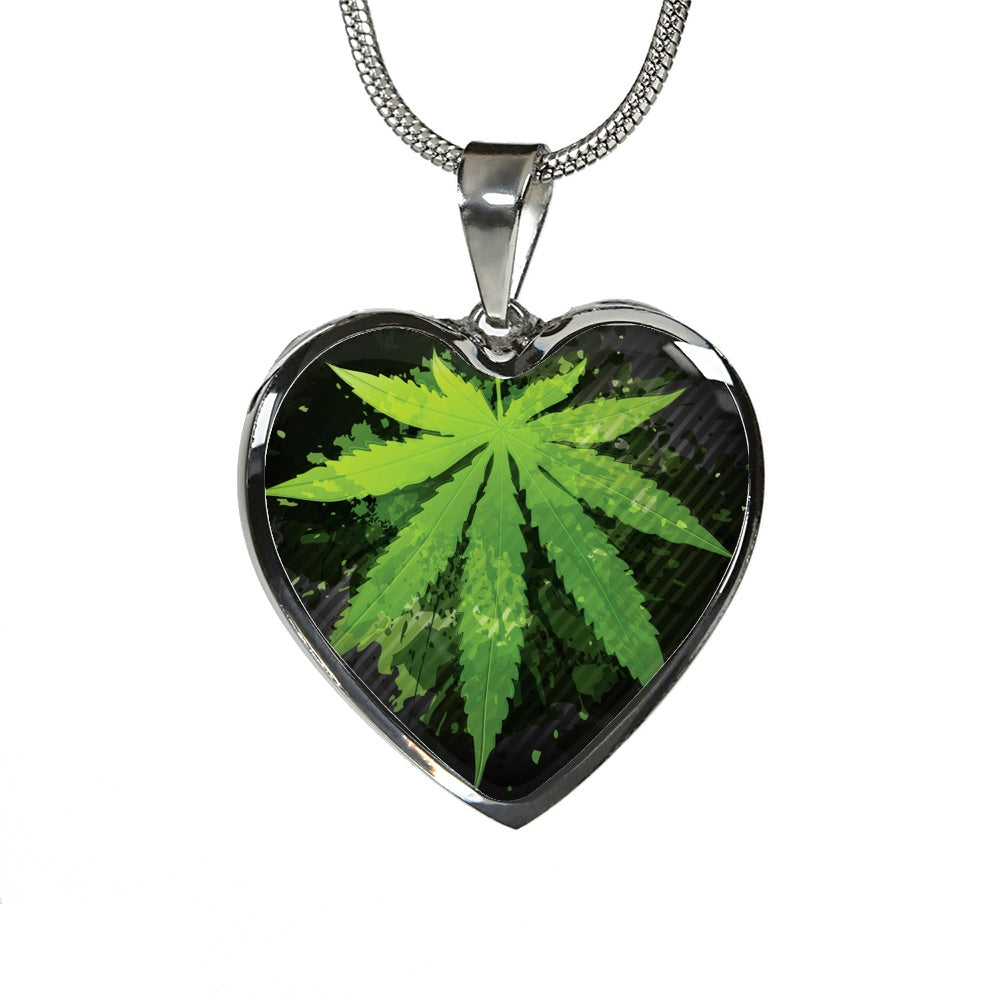 Green Leaf Heart Pendant Necklace - American Weedster