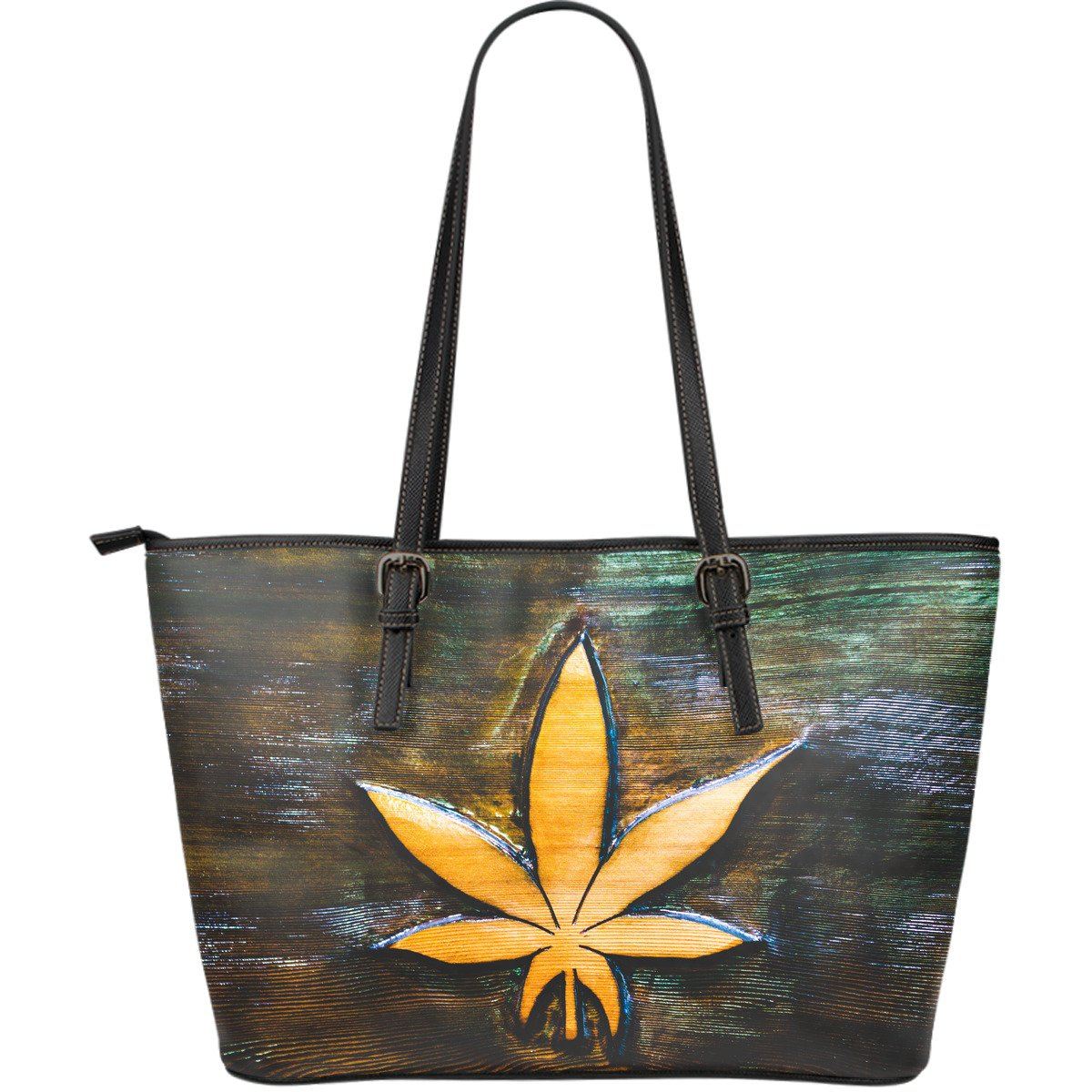 Wooden Leaf Large Leather Tote Bag - American Weedster