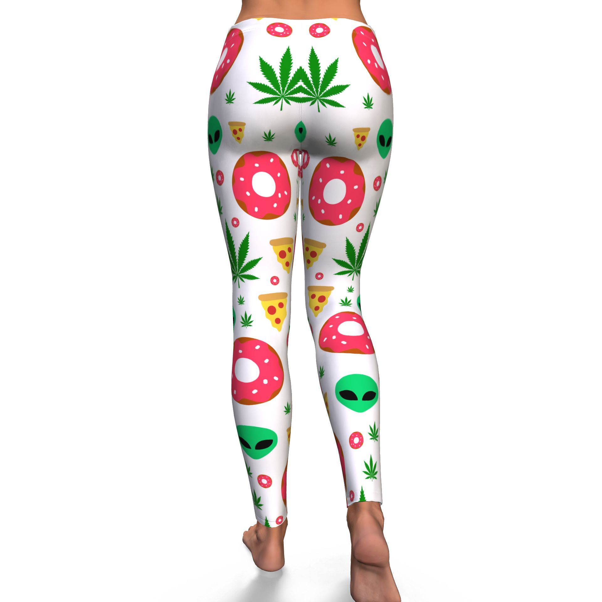 Pizza Donut Alien Leggings White - American Weedster