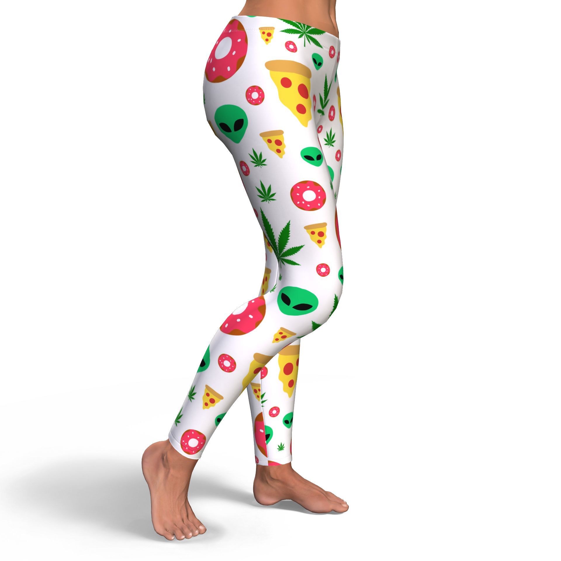Pizza Donut Alien Leggings White - American Weedster