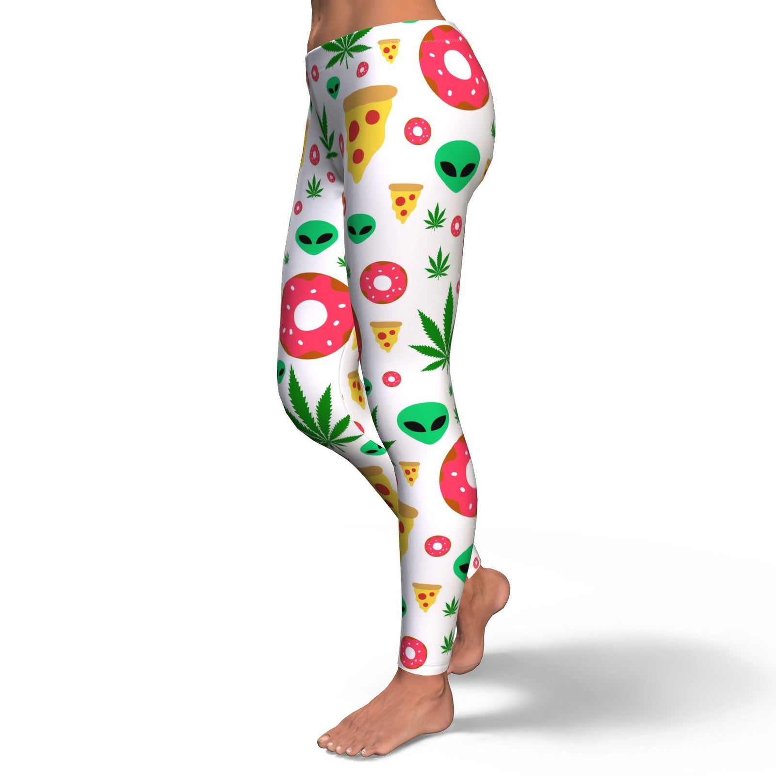 Pizza Donut Alien Leggings White - American Weedster