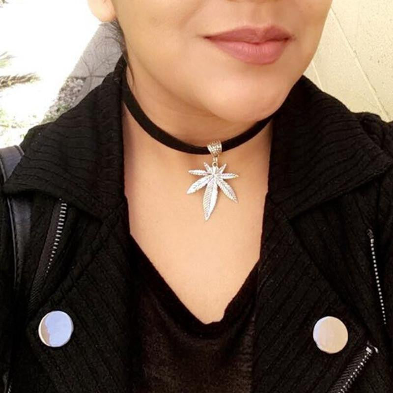 Stoner Suede Charm Choker Necklace - American Weedster