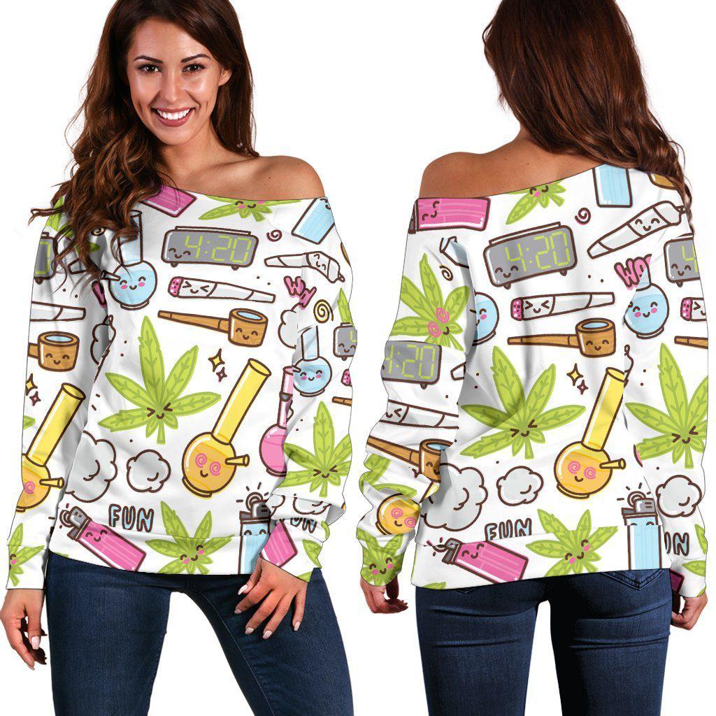 420 Free White Off Shoulder Sweater - American Weedster