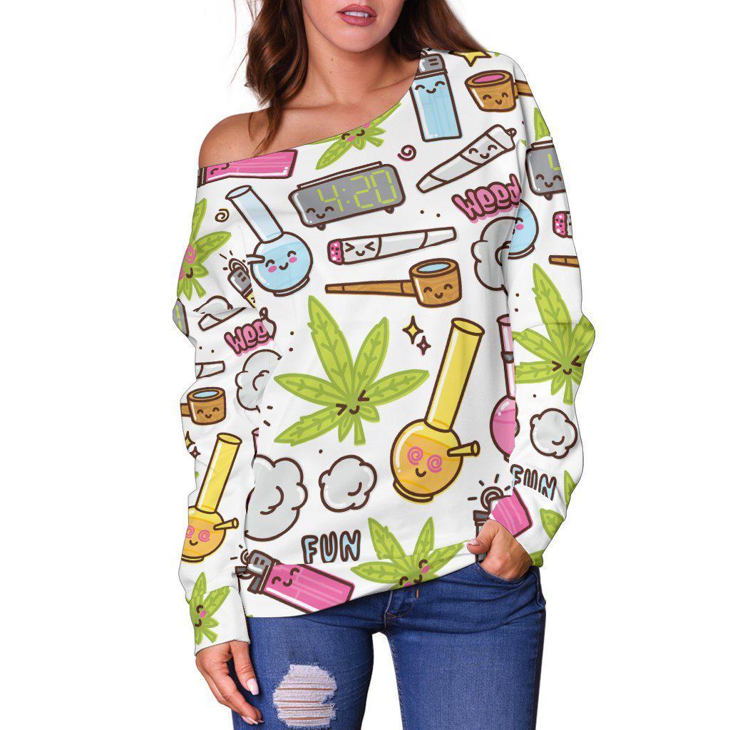 420 Free White Off Shoulder Sweater - American Weedster