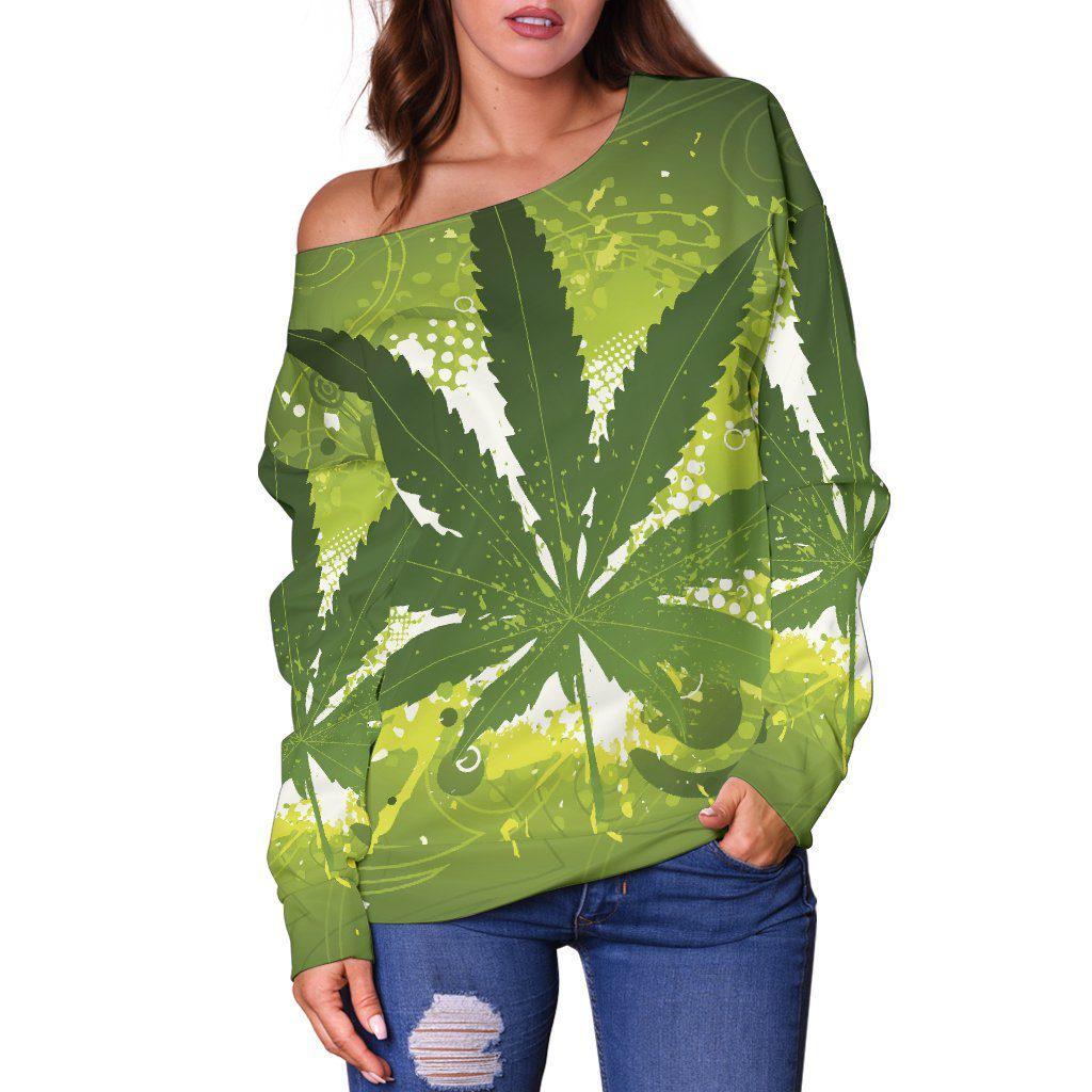 Awesome Green Off Shoulder Sweater - American Weedster