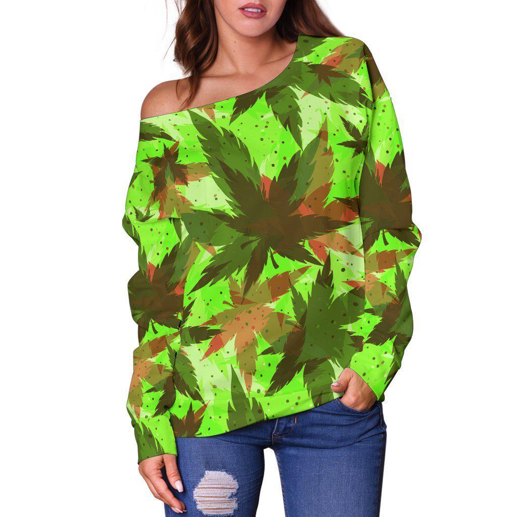 Dank Camo Off Shoulder Sweater - American Weedster