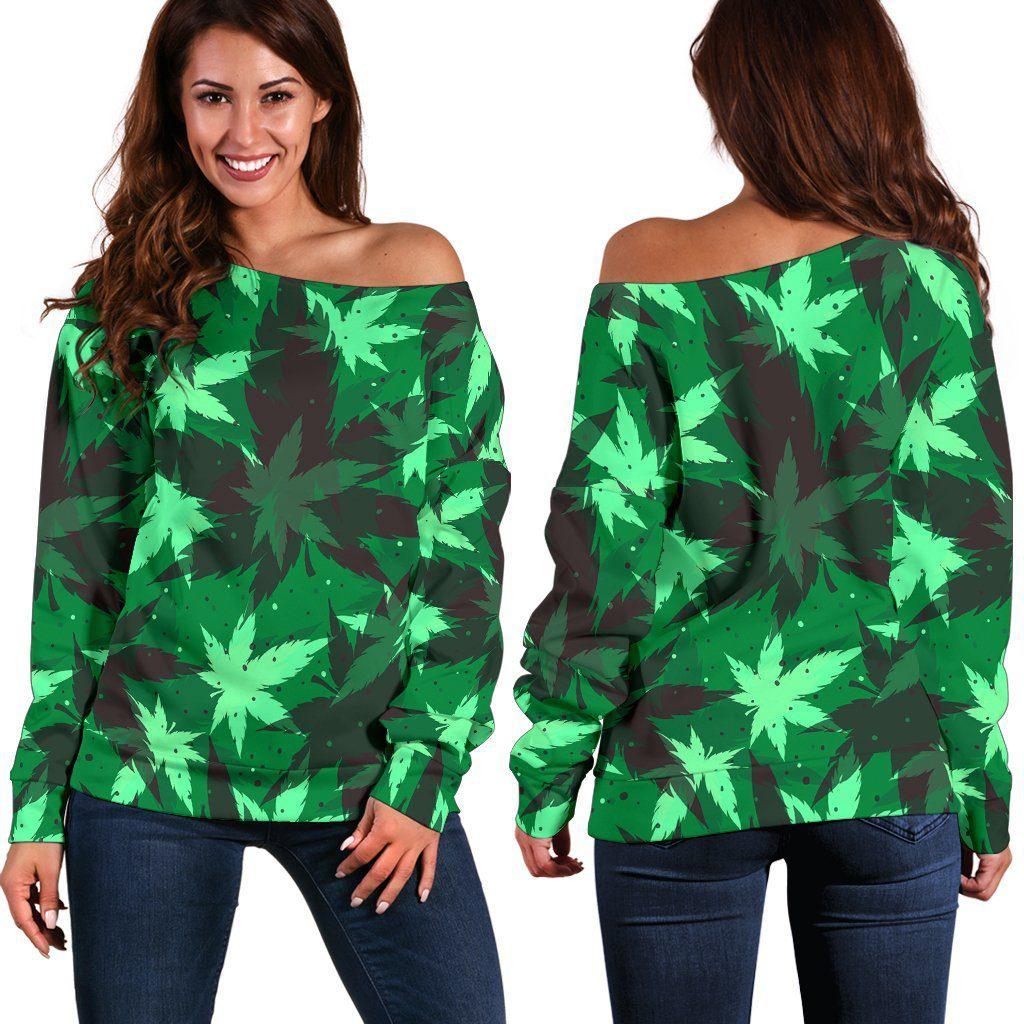 Kush Camo Off Shoulder Sweater - American Weedster