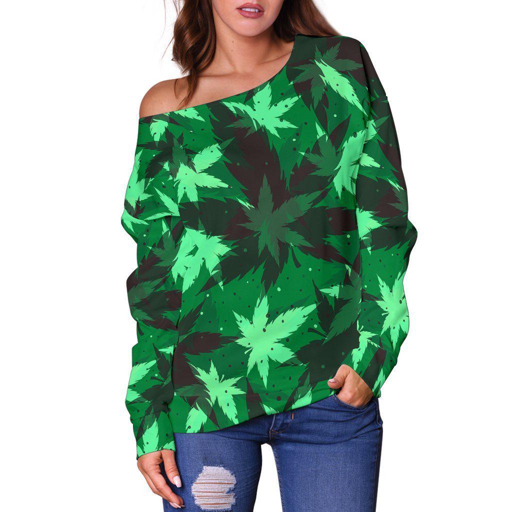 Kush Camo Off Shoulder Sweater - American Weedster