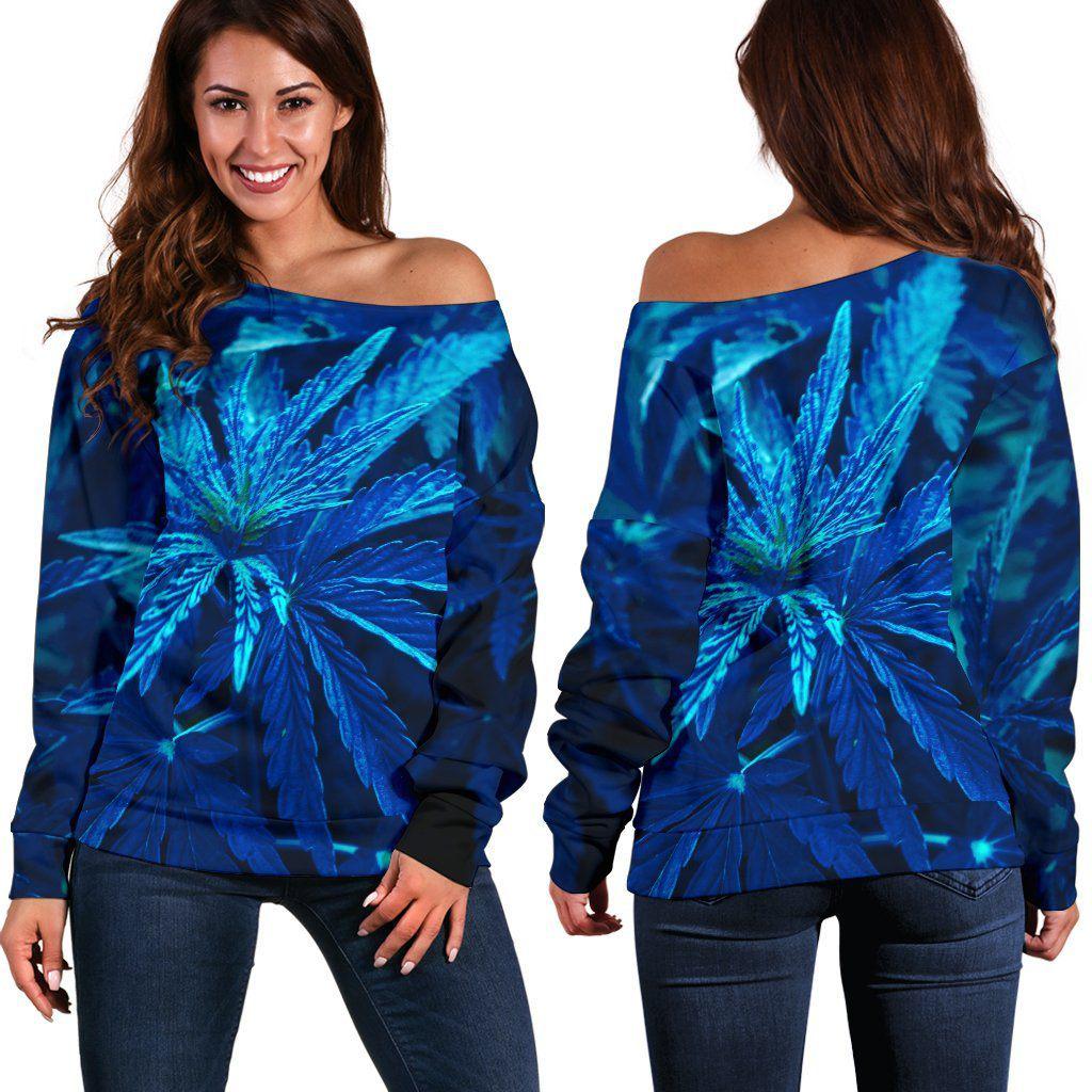 Moonlight Blue Off Shoulder Sweater - American Weedster