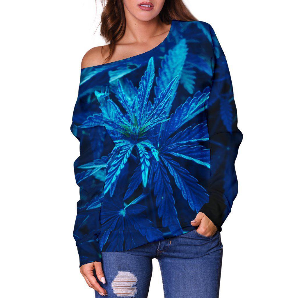 Moonlight Blue Off Shoulder Sweater - American Weedster