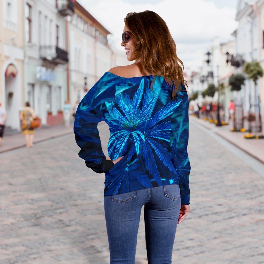 Moonlight Blue Off Shoulder Sweater - American Weedster