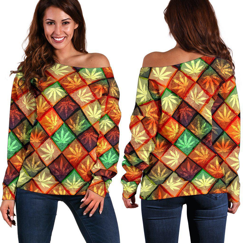 Multicolor Diamond Off Shoulder Sweater - American Weedster