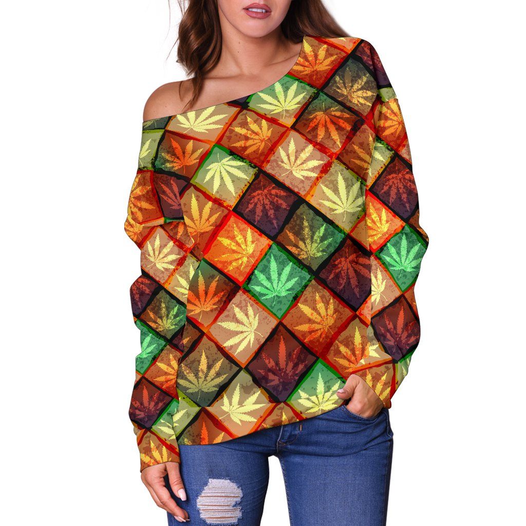 Multicolor Diamond Off Shoulder Sweater - American Weedster