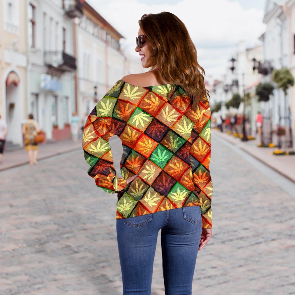 Multicolor Diamond Off Shoulder Sweater - American Weedster
