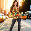 Multicolor Diamond Off Shoulder Sweater - American Weedster