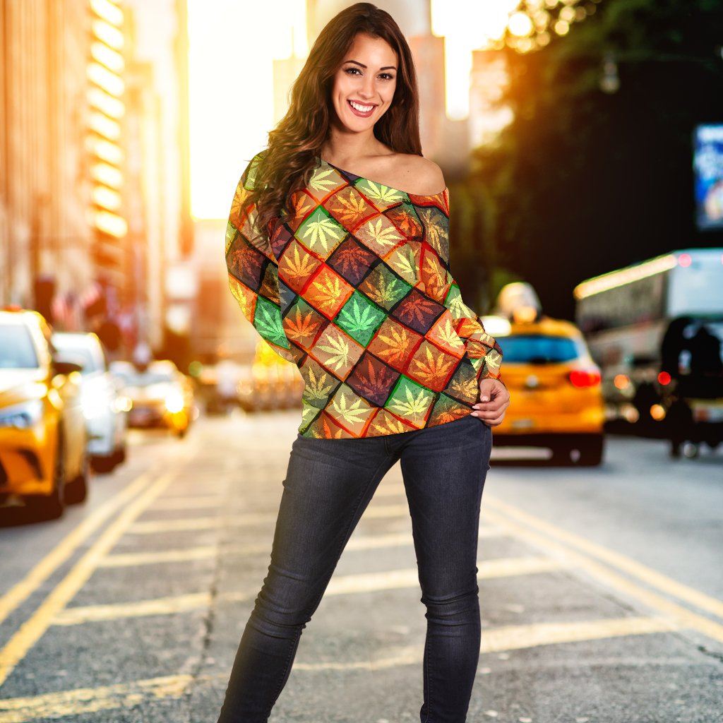 Multicolor Diamond Off Shoulder Sweater - American Weedster