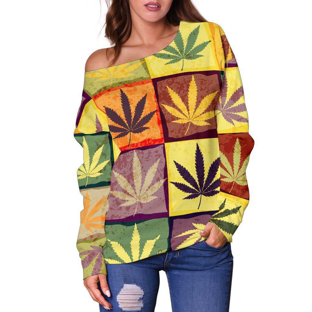 Multicolor Square Off Shoulder Sweater - American Weedster