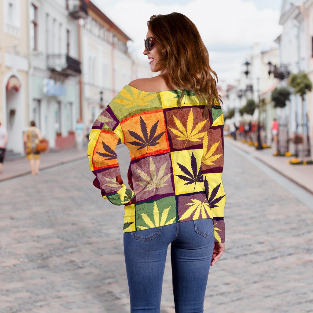 Multicolor Square Off Shoulder Sweater - American Weedster