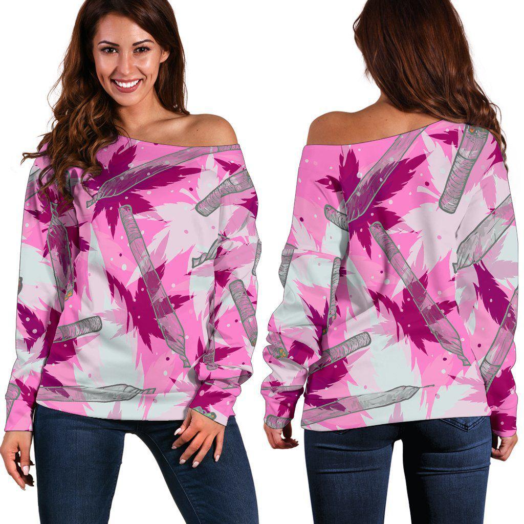 Pink Camo Off Shoulder Sweater - American Weedster