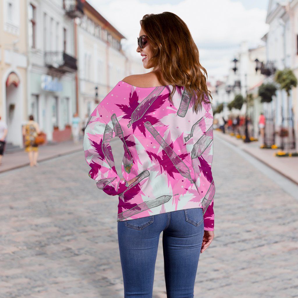 Pink Camo Off Shoulder Sweater - American Weedster