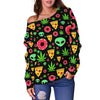 Pizza Donut Alien Blck Off Shoulder Sweater - American Weedster