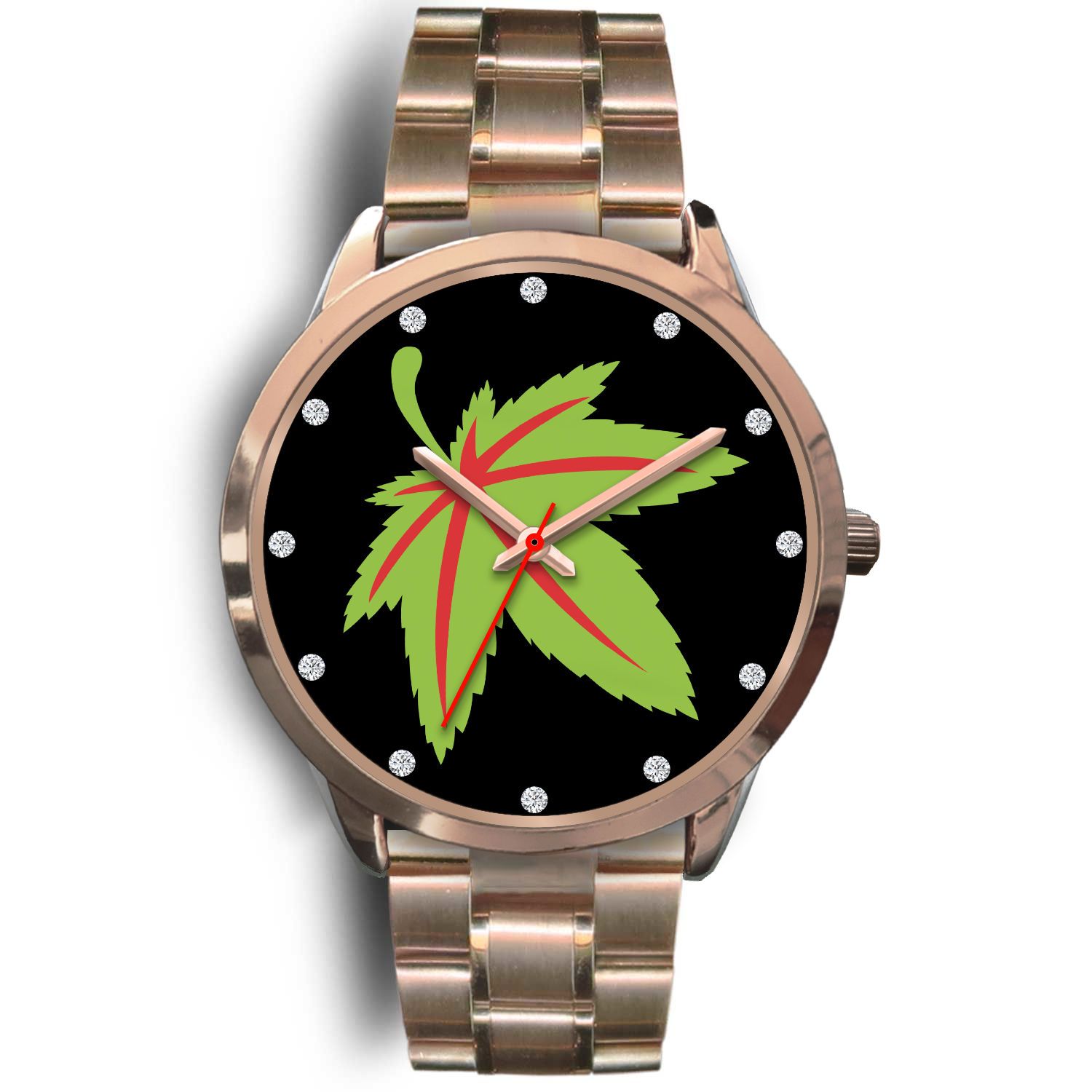 Green & Red Ladies Rose Gold Watch - American Weedster