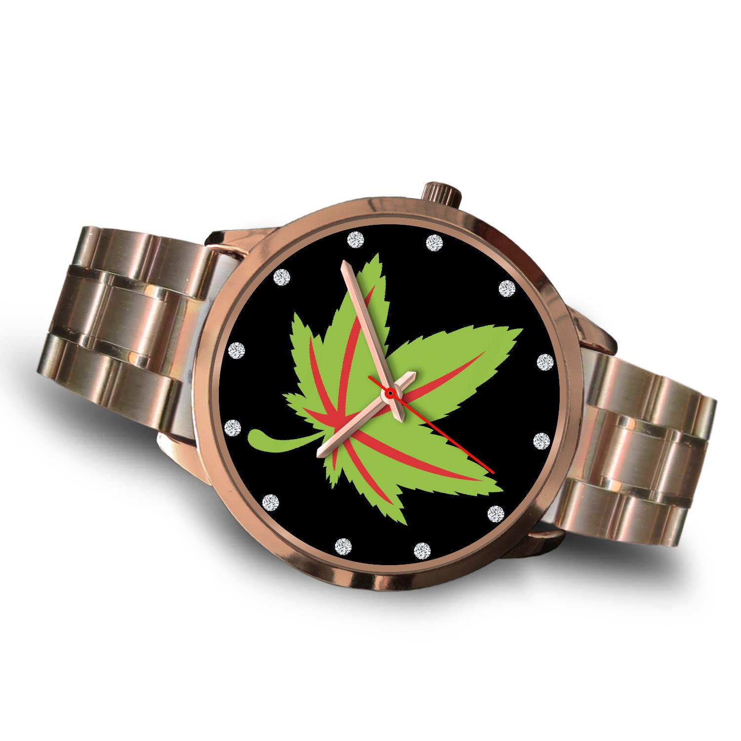 Green & Red Ladies Rose Gold Watch - American Weedster