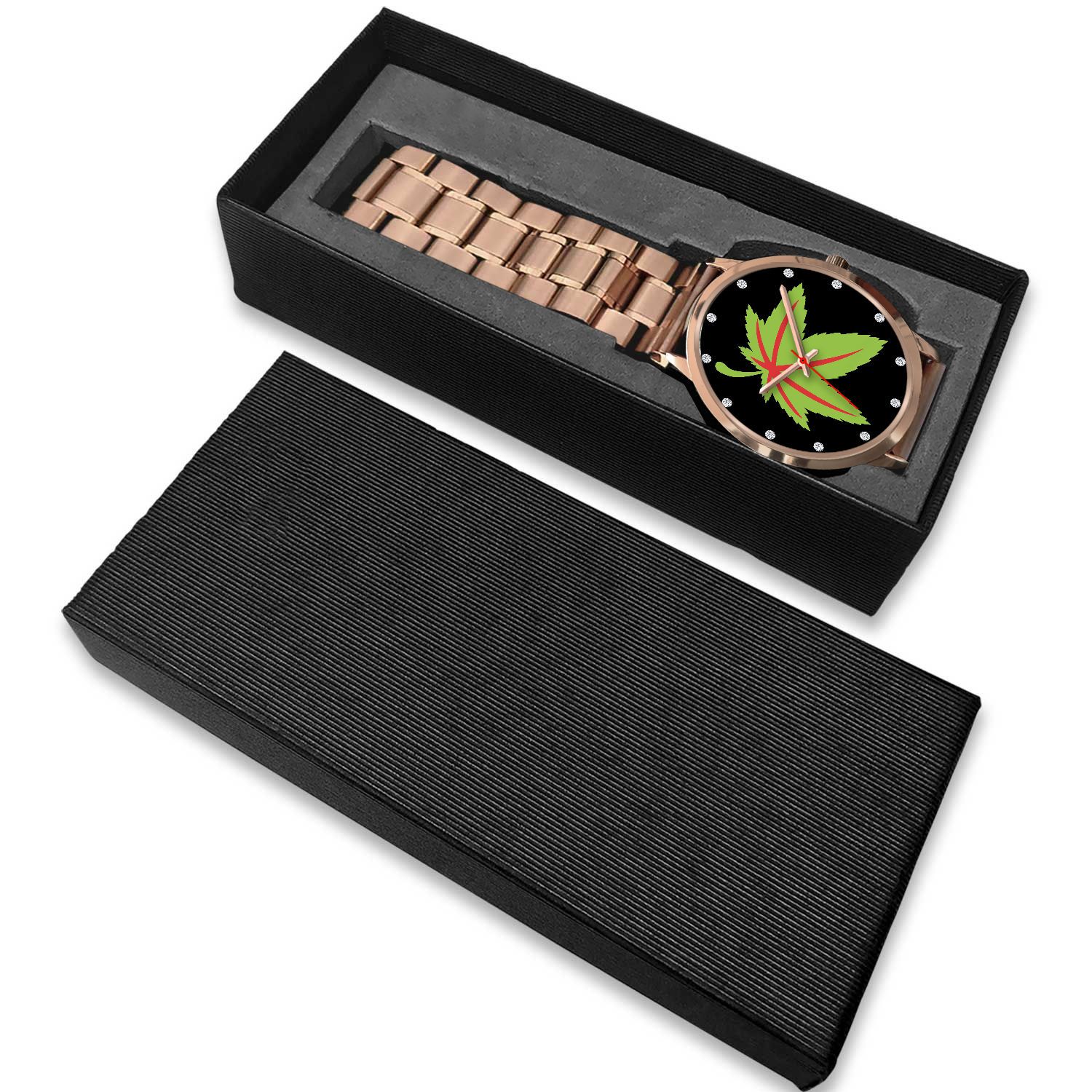 Green &amp; Red Ladies Rose Gold Watch - American Weedster