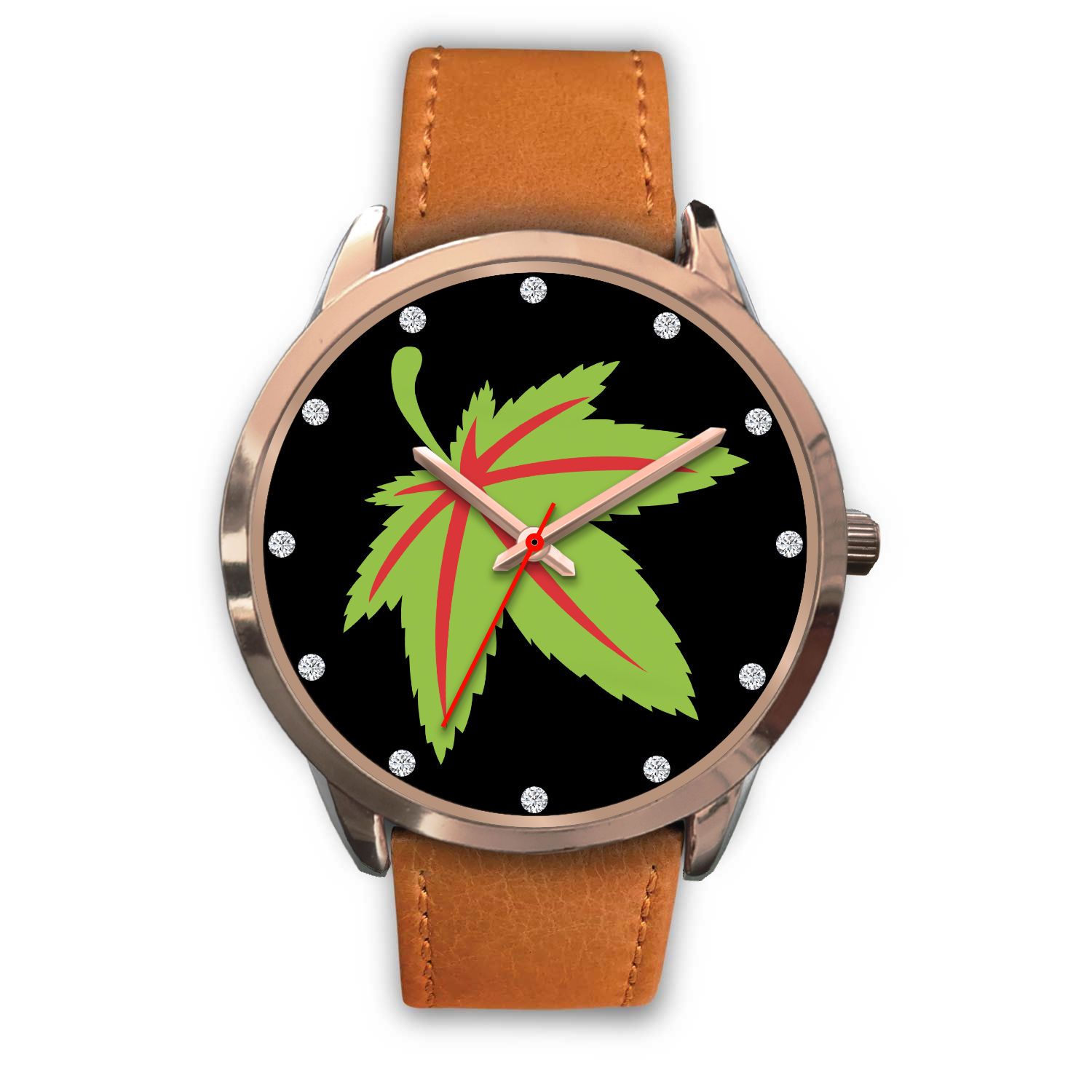 Green &amp; Red Ladies Rose Gold Watch - American Weedster