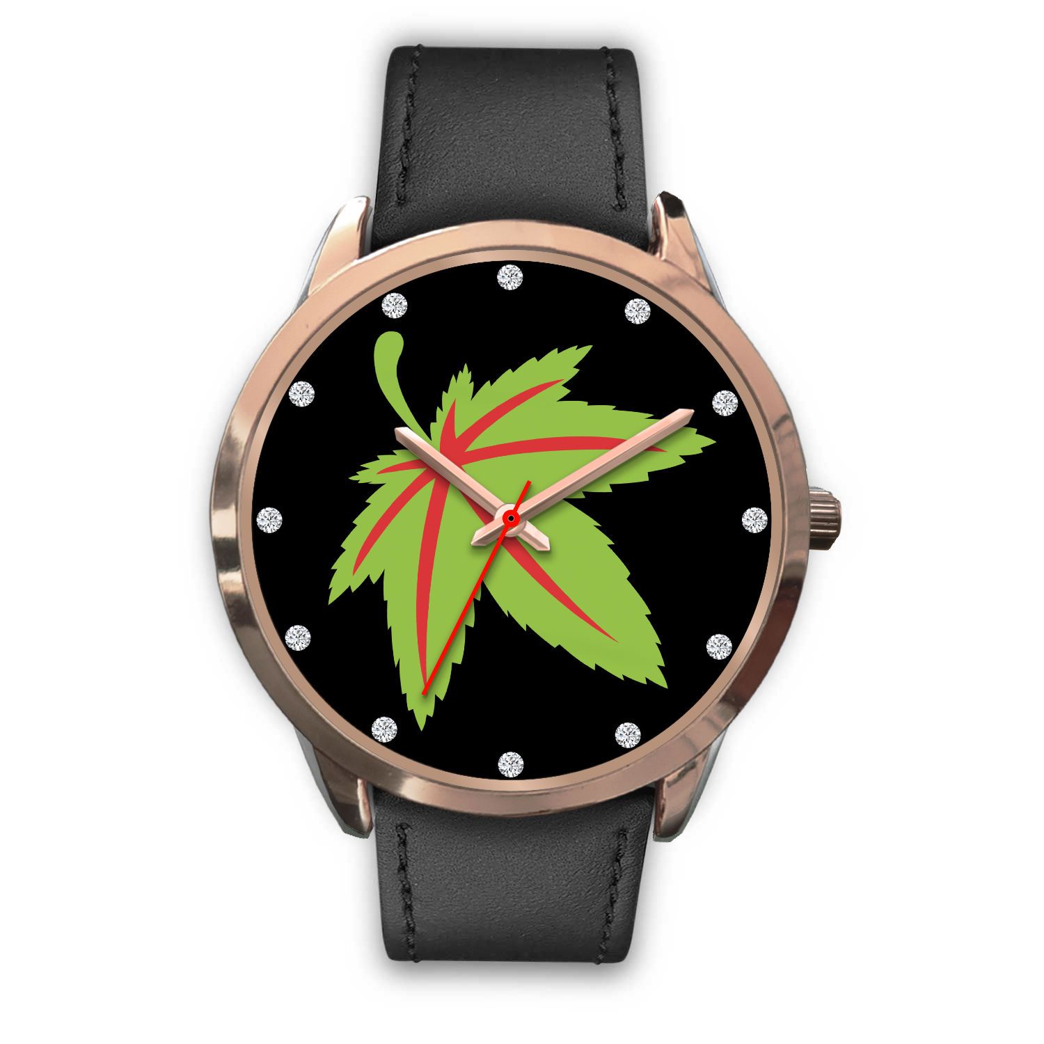 Green &amp; Red Ladies Rose Gold Watch - American Weedster