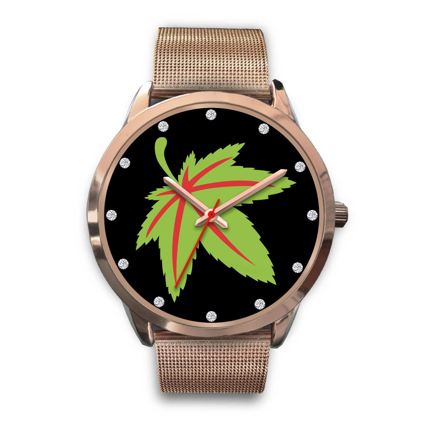 Green &amp; Red Ladies Rose Gold Watch - American Weedster