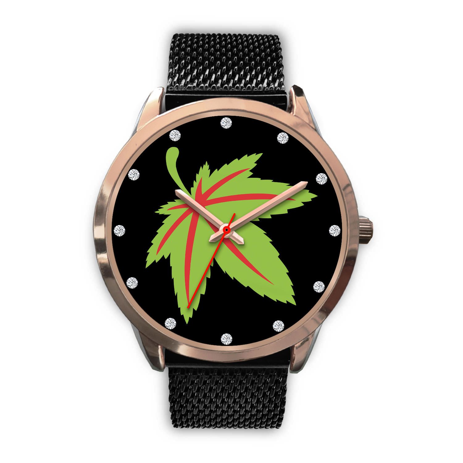 Green &amp; Red Ladies Rose Gold Watch - American Weedster