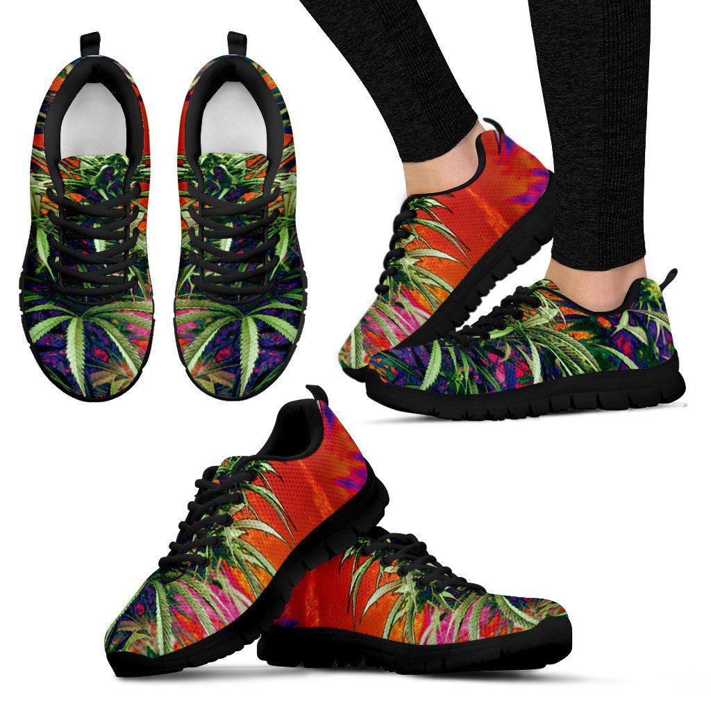 Weed Floral Black Sneakers Women - American Weedster